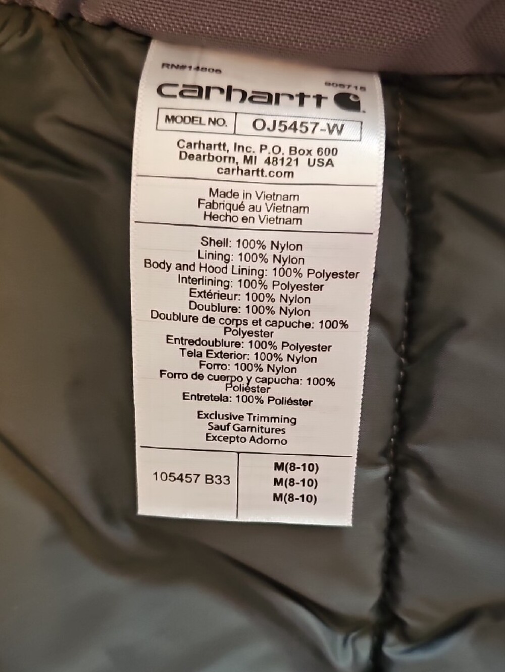 Carhartt Women’s Carhartt Brown Hooded Puffer Jacket - Picture 8 of 8